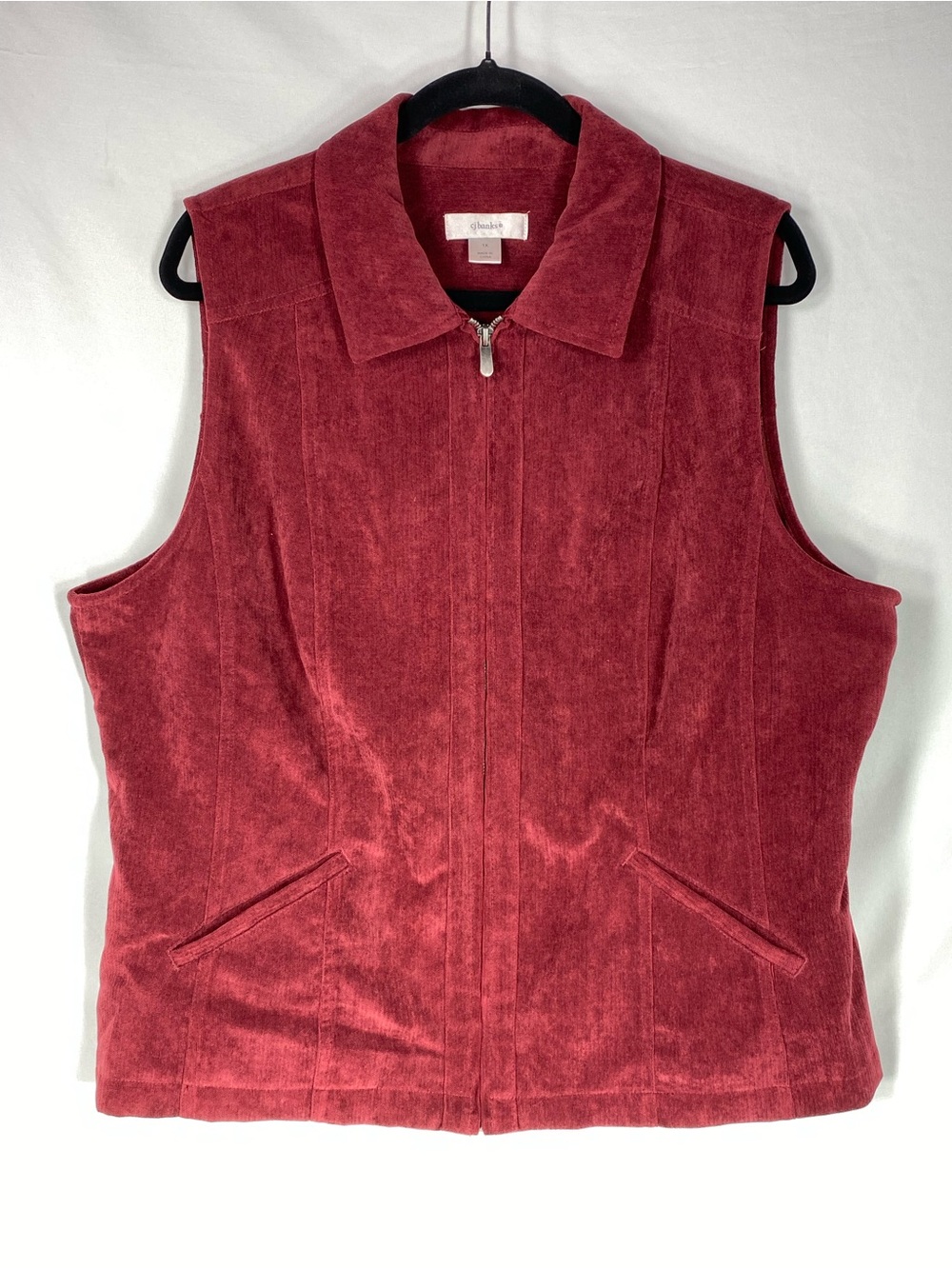 CJ Banks 1X Burgundy Textured Vest Full Zip Collared Plus Size